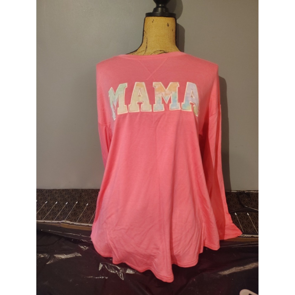 Time and Tru Pink Mama Graphic Long Sleeve Top Tie Dye Applique Medium 8-10